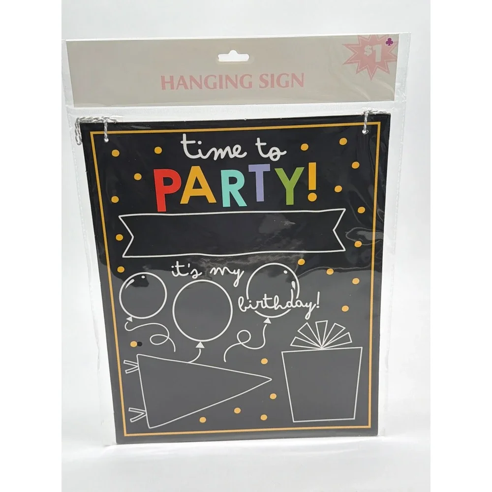 Old East Main Co Time to Party Birthday Hanging Sign Chalkboard‎ Style Decor